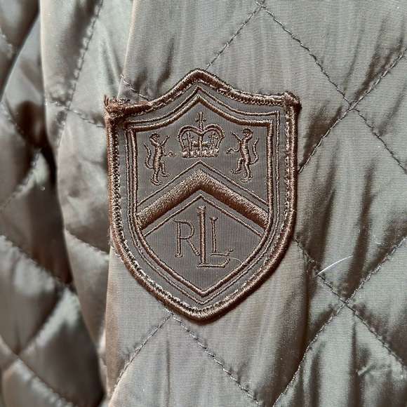 Ralph Lauren Women's Quilted Peplum Coat olive green with brown leather trim - Picture 6 of 7